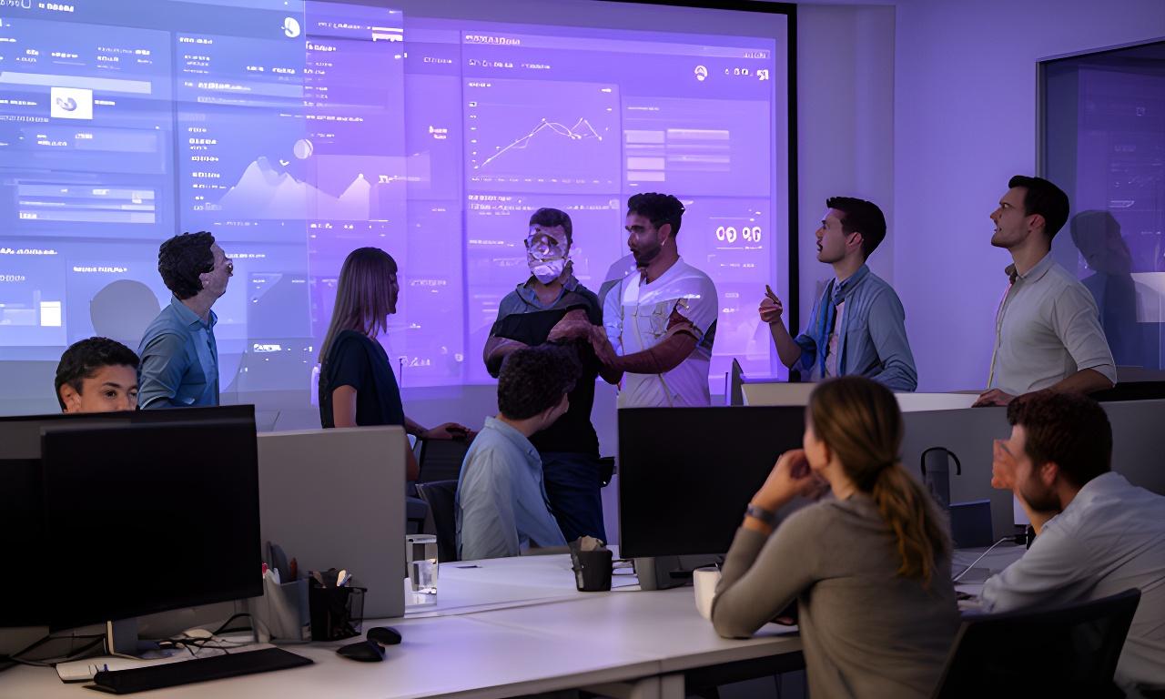 Midlands Quantum team reviewing a dashboard in their office