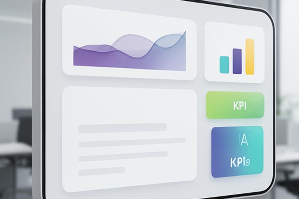 AI dashboard preview on a modern office screen with charts, KPI tiles and forecast panels