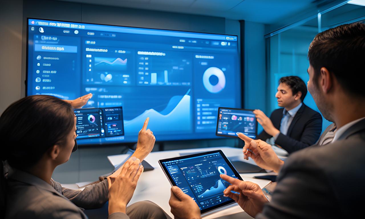 Business analysts reviewing dashboard projections